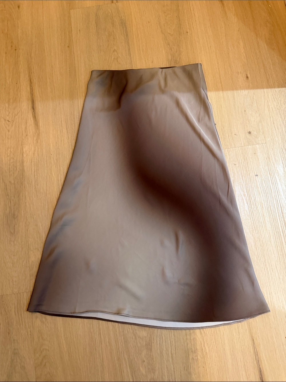 Aritzia Satin A-Line Midi Skirt in Brown